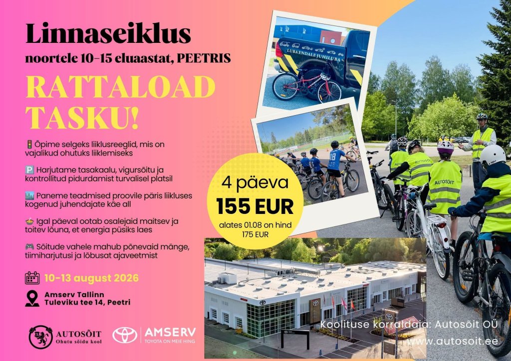 Linnaseikluse plakat noorte rattalaagri kohta
